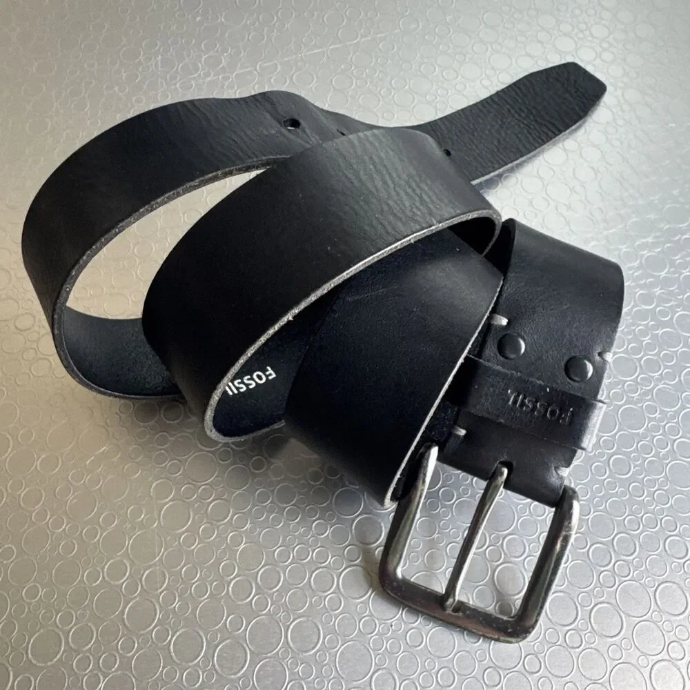 Vintage Fossil Mens Belt 42 Black Retro Classic Leather Gorpcore Unisex Western